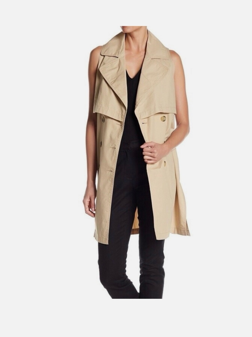 Abound Beige Double-Breasted Sleeveless Trench Vest
